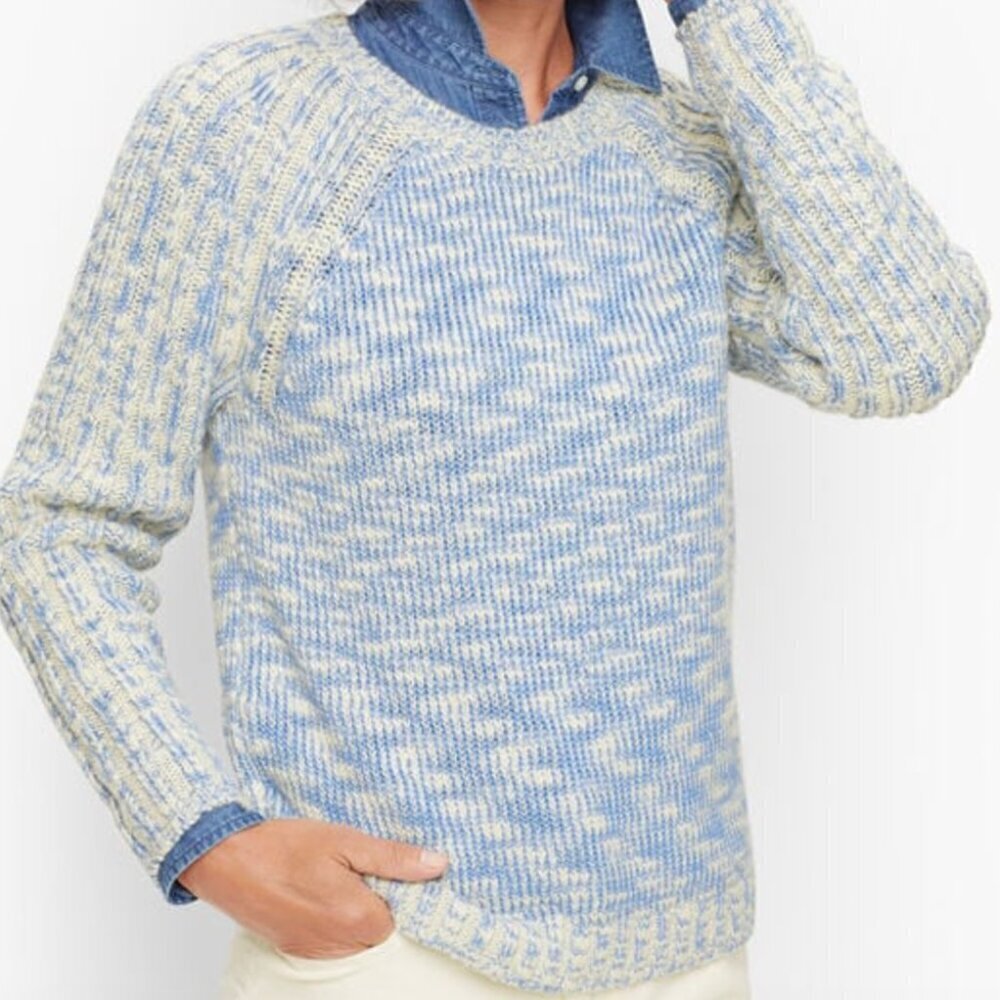 TALBOTS Blue Tie Dye Marled Knit Crewneck Sweater Women's L Petite LP